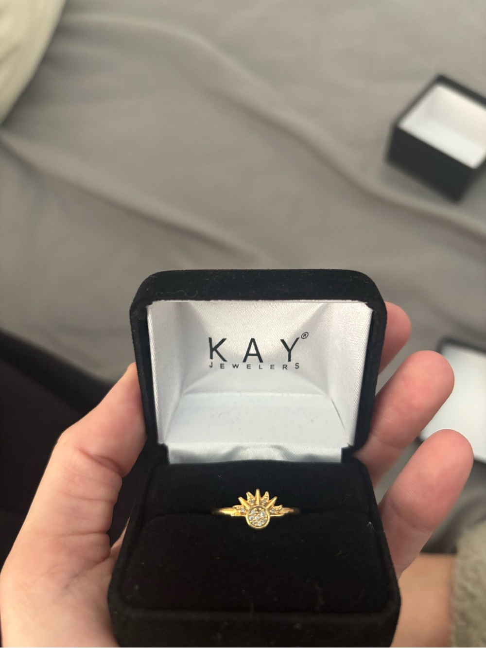 Pandora Gold Sunburst Ring with Clear Stone